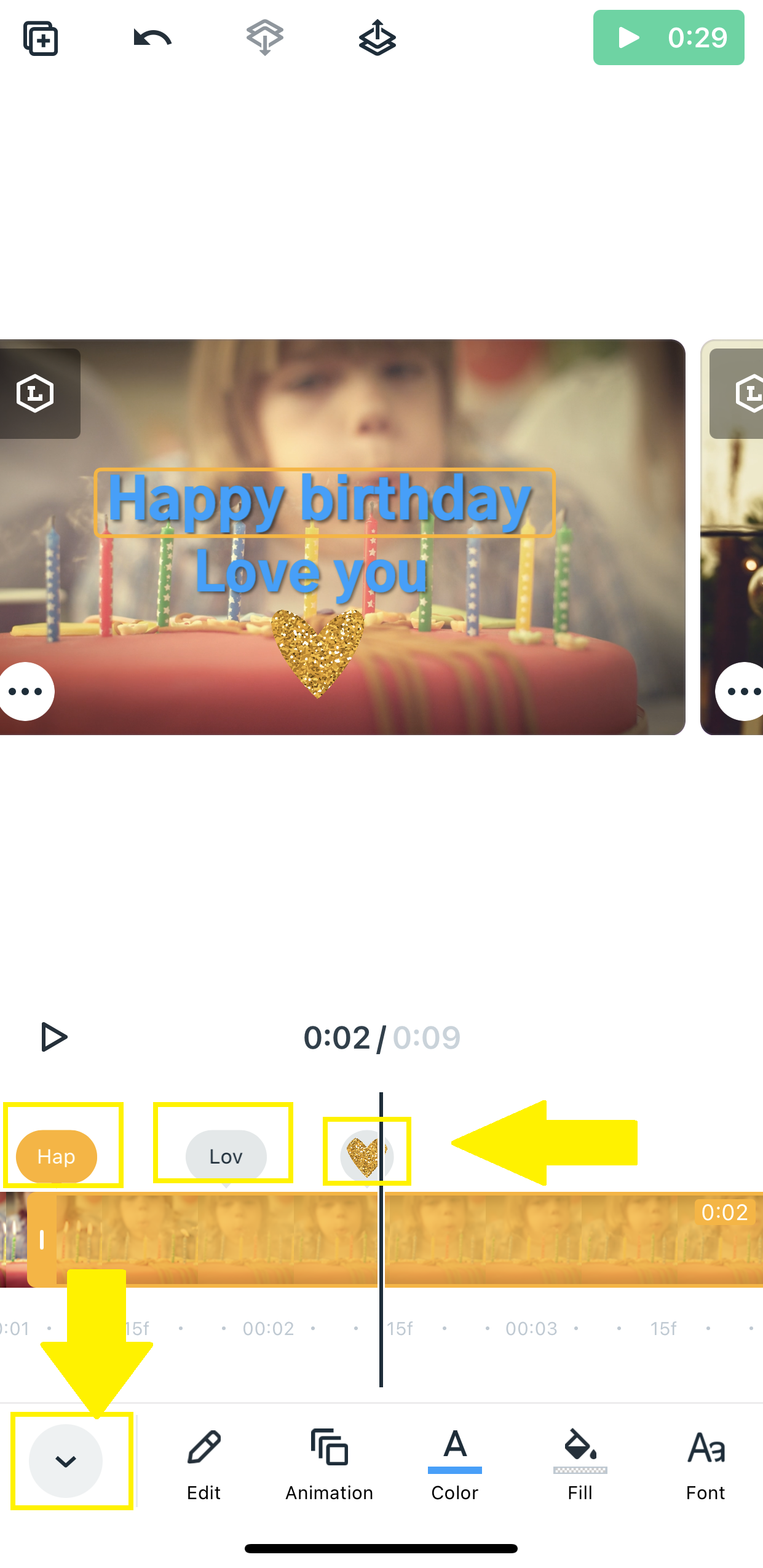 Редактирование текста и его длительности в Magisto на iOS