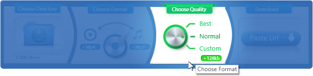 Блок Choose Quality в ByClick Downloader с режимами Best Normal и Custom