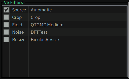 Панель фильтров StaxRip для AviSynth+ или VapourSynth