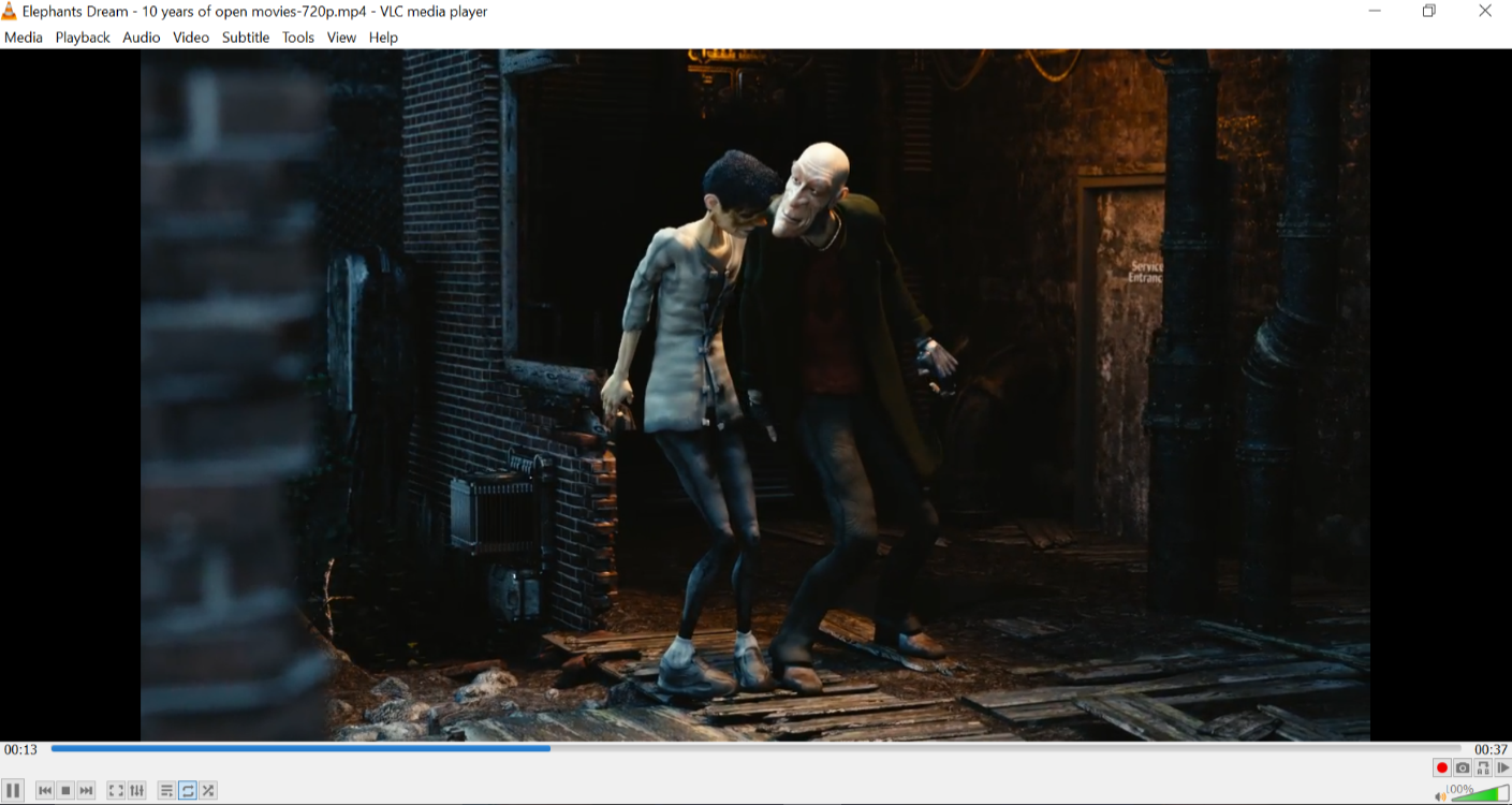 Воспроизведение видео в классическом интерфейсе VLC для Windows: меню, изображение и шкала времени