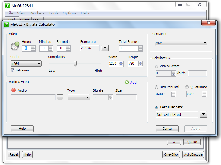 Калькулятор битрейта MeGUI