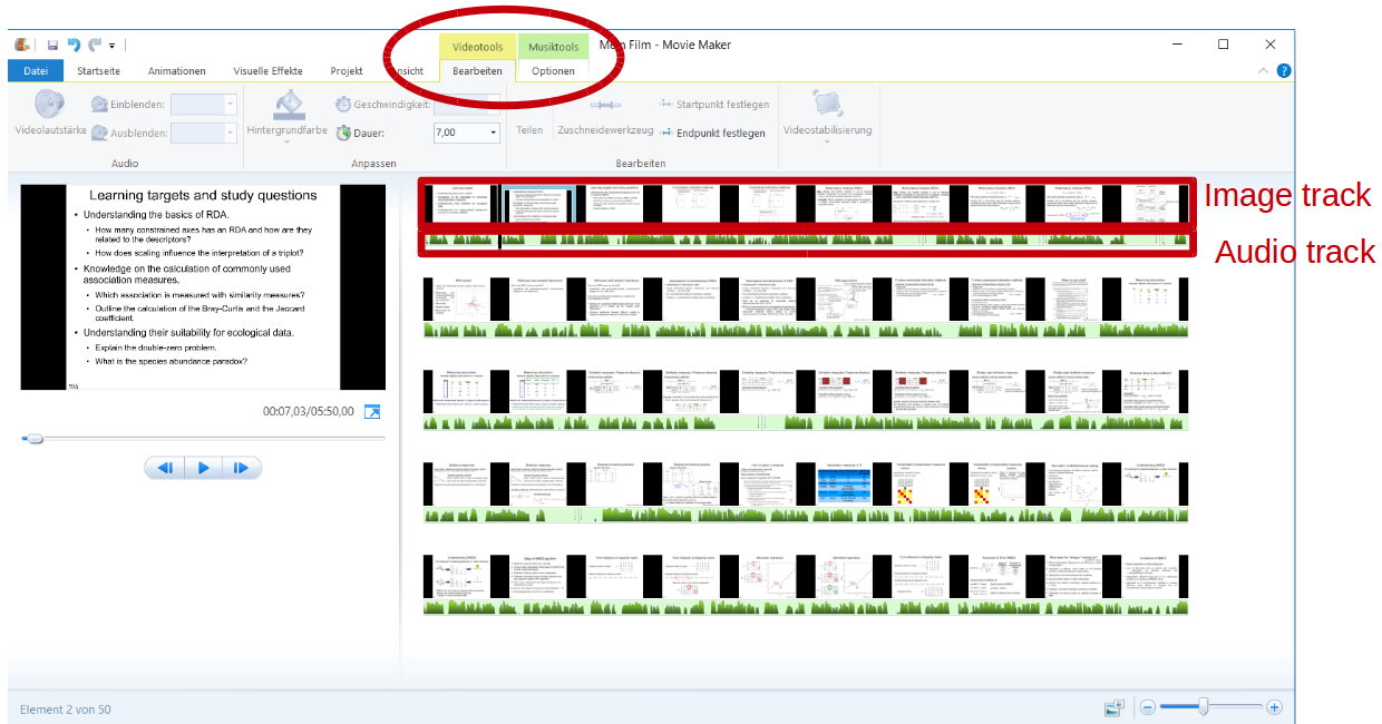 Movie Maker 2012 с длинной последовательностью кадров и звуковой волной