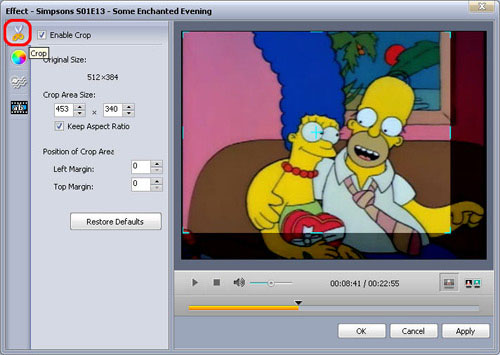 Кадрирование видео в окне Effect программы ImTOO MPEG Encoder Ultimate