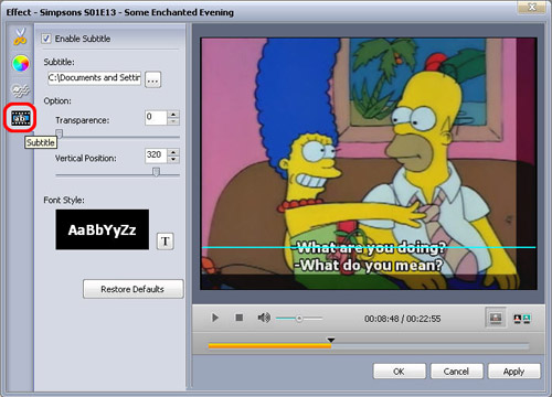 Настройка внешних субтитров в ImTOO MPEG Encoder Ultimate