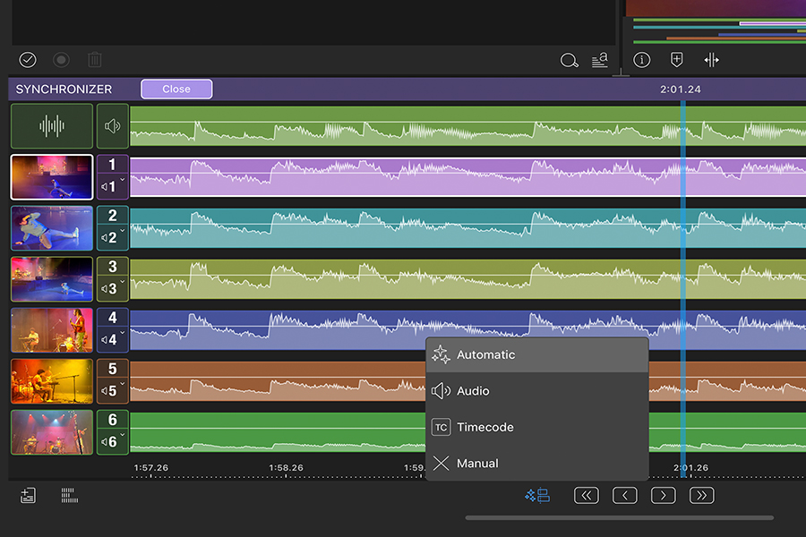 Multicam Synchronizer в LumaFusion с шестью углами и вариантами синхронизации