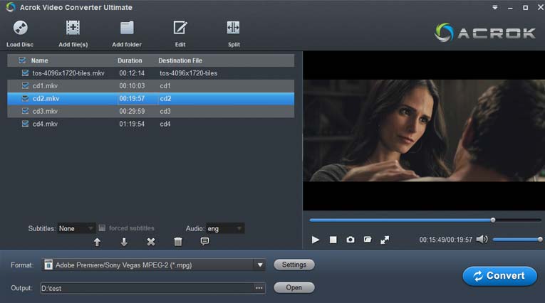 Очередь из нескольких файлов в Acrok Video Converter Ultimate