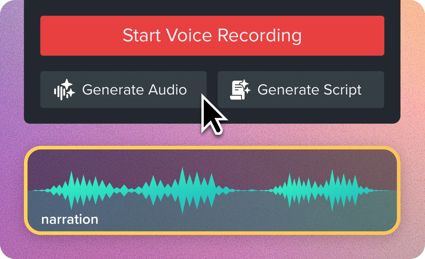 Панель Narration в Camtasia Editor 2026 с передачей сценария в Audiate