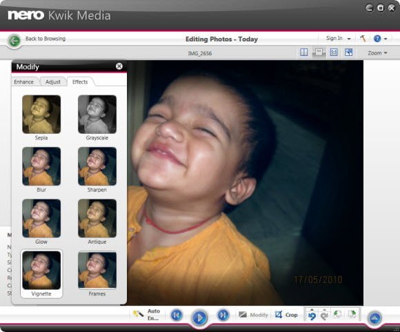 Редактор фотографий Nero Kwik Media с вкладкой Effects