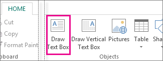 Команда Draw Text Box на вкладке Home в Microsoft Publisher