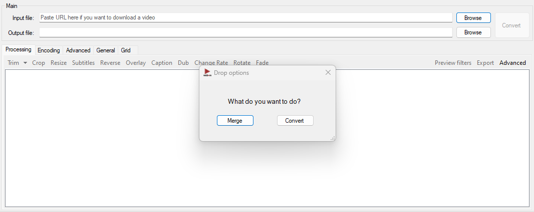Выбор Merge или Convert для нескольких файлов в WebMConverter