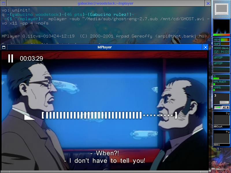 Архивный MPlayer с терминалом, экранным таймером, индикатором регулировки и субтитрами поверх видео