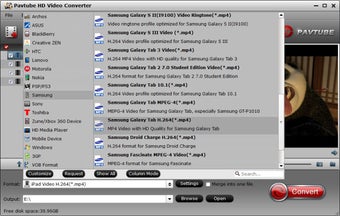 Окно Pavtube HD Video Converter с элементами выбора параметров вывода