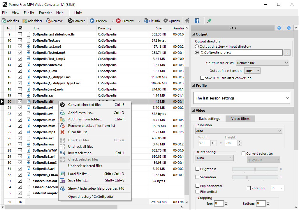 Главное окно Pazera Free MP4 Video Converter с очередью файлов и панелью параметров