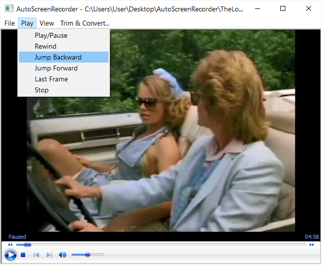 Встроенный Video Player AutoScreenRecorder 5 с меню воспроизведения