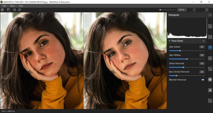 Панель Face Clean в WidsMob AI Retoucher