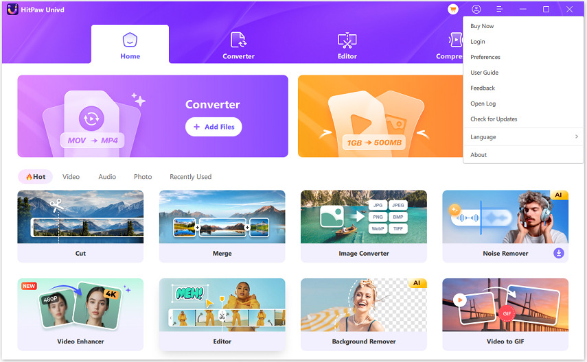 Меню Preferences в HitPaw Univd