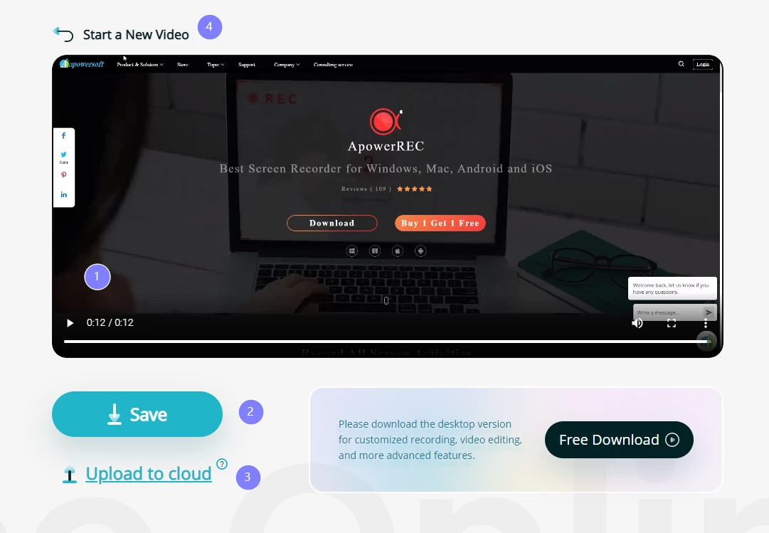 Предварительный просмотр записи перед сохранением в Apowersoft Free Online Screen Recorder