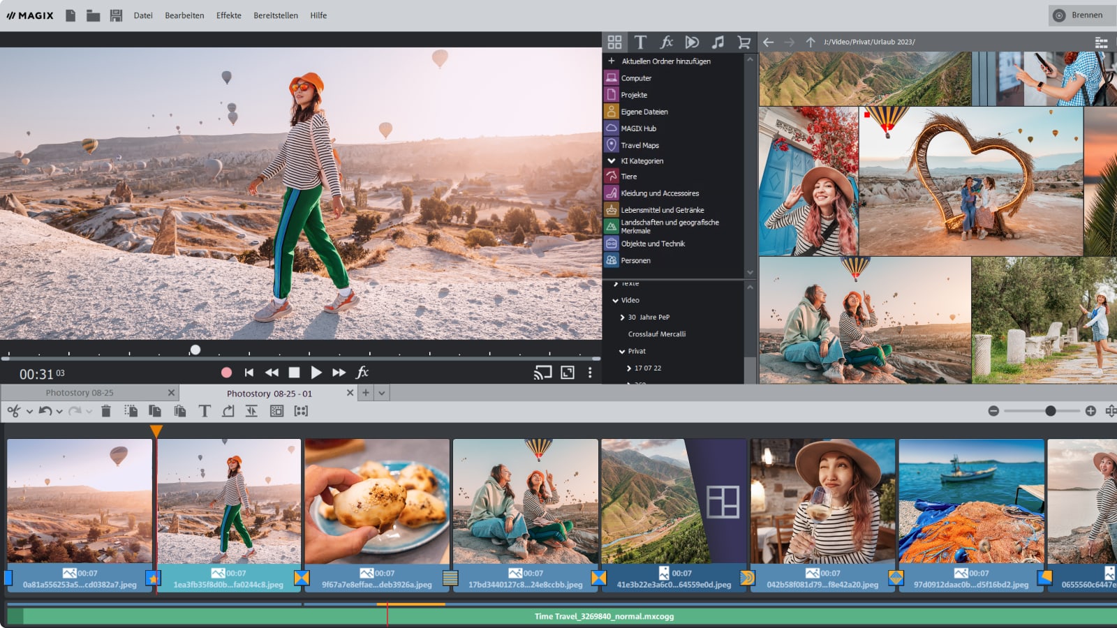 Интерфейс MAGIX Photostory deluxe с окном предпросмотра, Photo Explorer и Storyboard