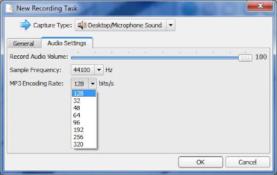 Вкладка Audio Settings в SMRecorder с настройками MP3 и частоты дискретизации