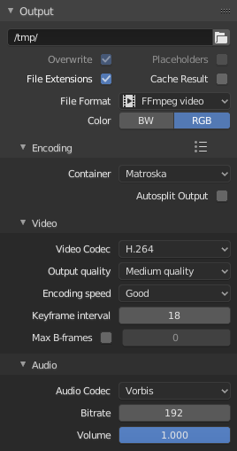Панель Encoding в Output Properties Blender 5.2