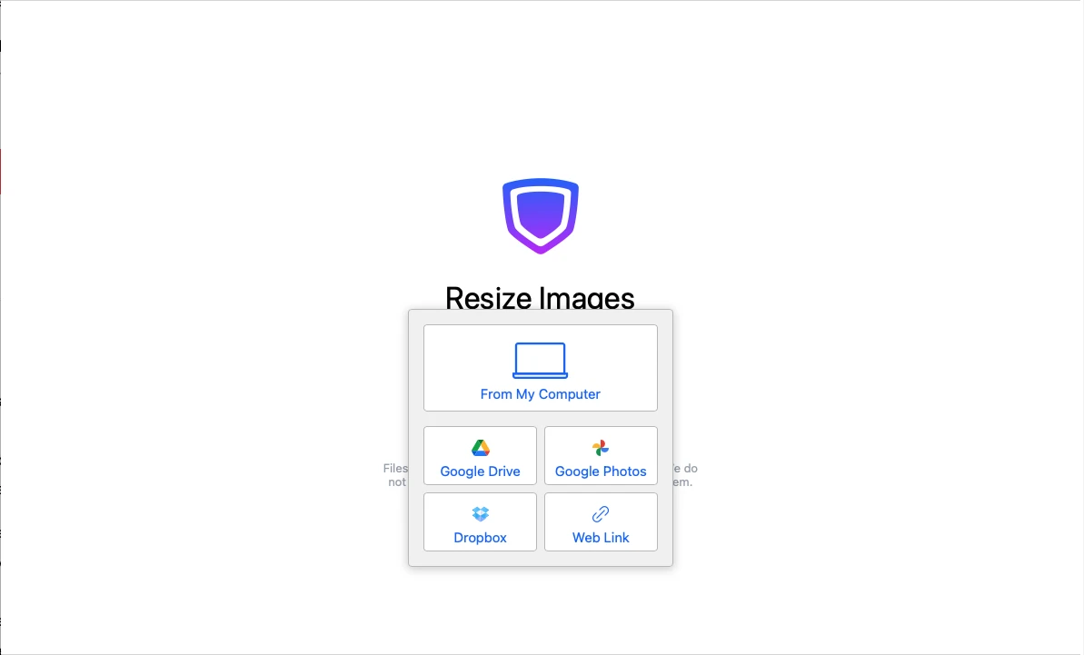 Диалог импорта Watermarkly Resize Images с источниками файлов