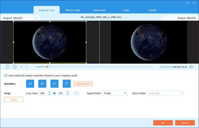 Окно Rotate and Crop в Tipard Blu-ray Converter