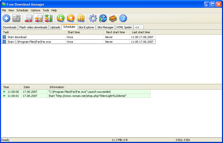 Планировщик в старой версии Free Download Manager 3.x