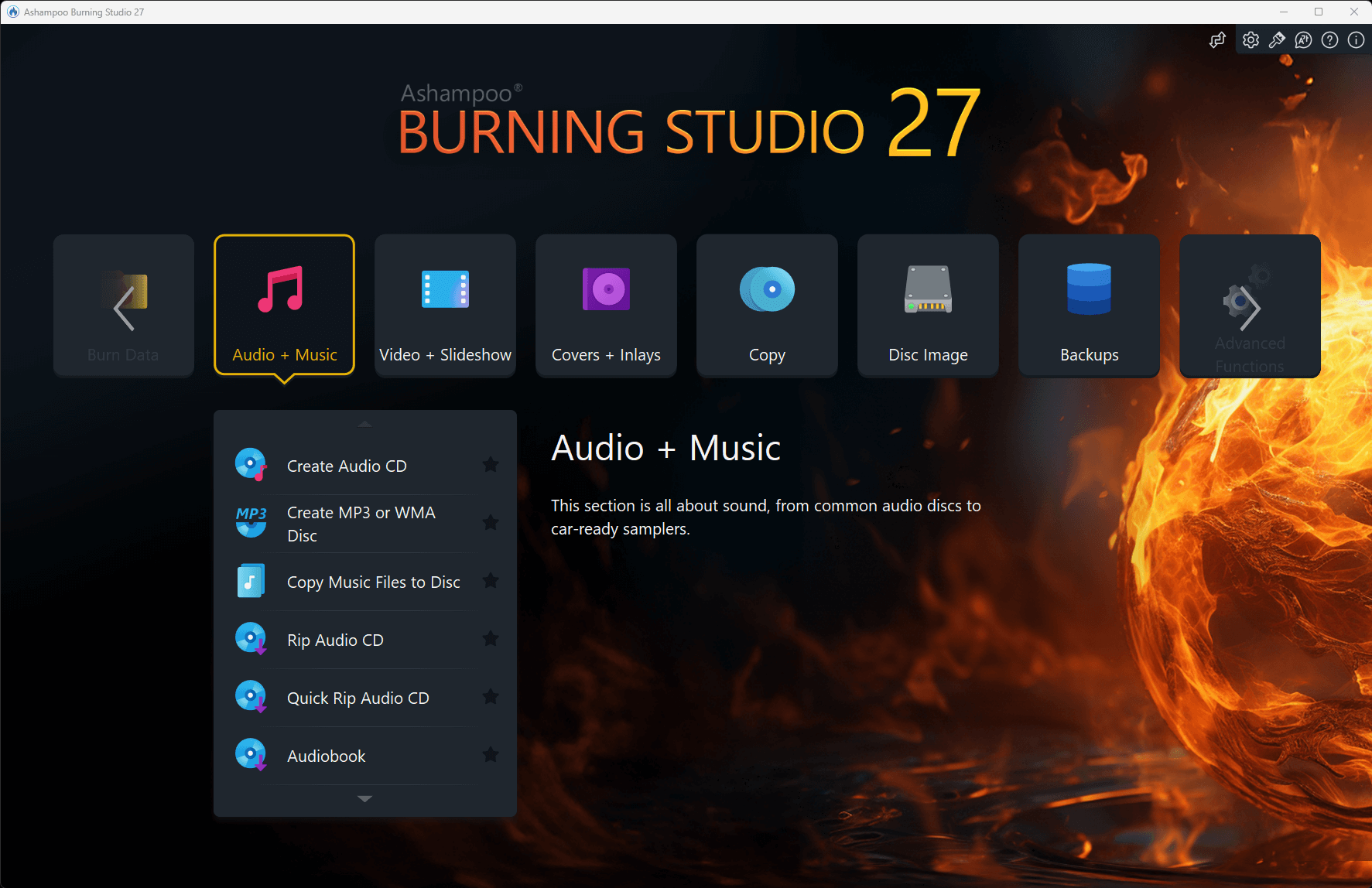 Раздел Audio and Music в Ashampoo Burning Studio 27