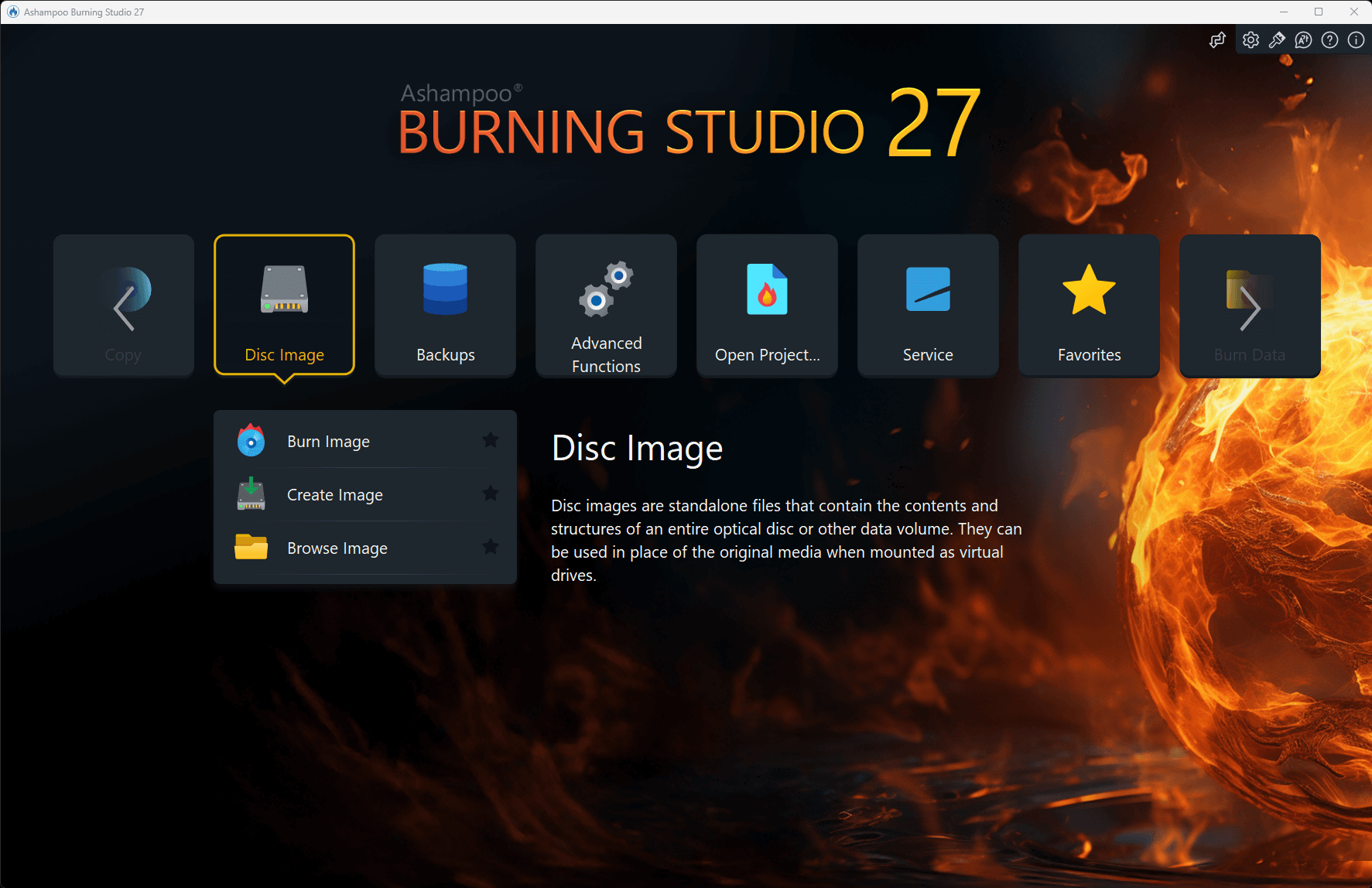 Инструменты Disc Image в Ashampoo Burning Studio 27