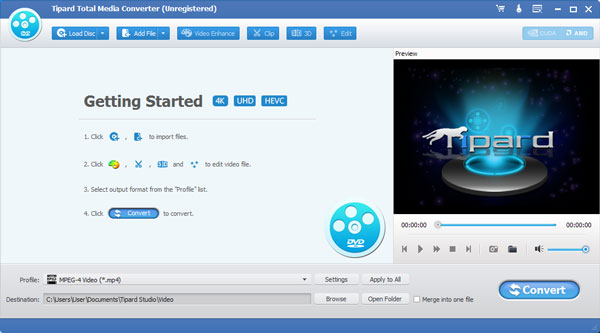Главное окно Tipard Total Media Converter без загруженных файлов