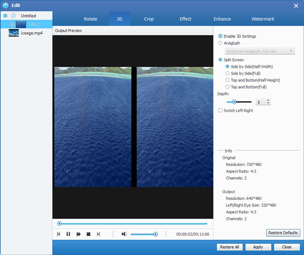 Настройки 3D в Tipard Total Media Converter