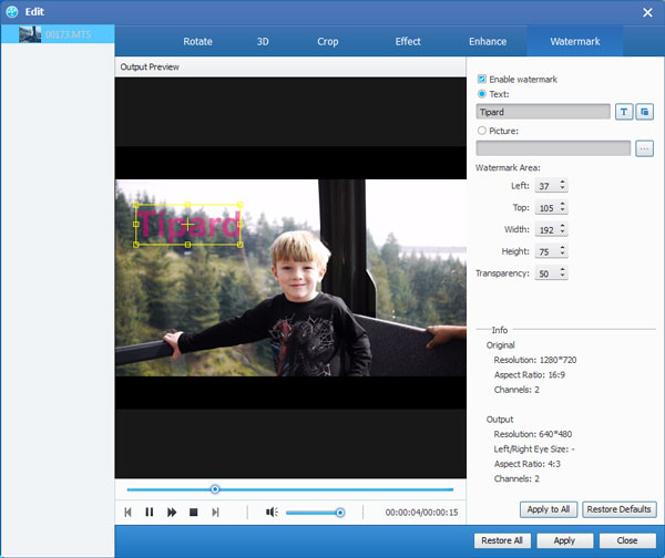 Добавление текстового водяного знака в Tipard Total Media Converter