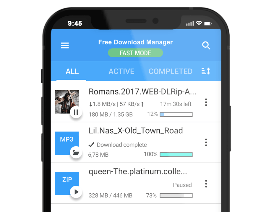 Официальный скриншот интерфейса Free Download Manager для Android