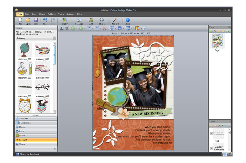 Picture Collage Maker Pro с открытой библиотекой Clipart и оформленным макетом