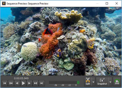 Окно Sequence Preview в VideoPad с монтажной последовательностью