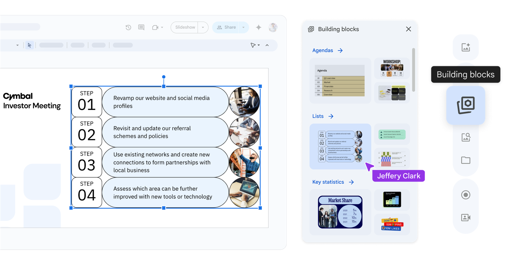 Боковая панель готовых блоков в Google Slides