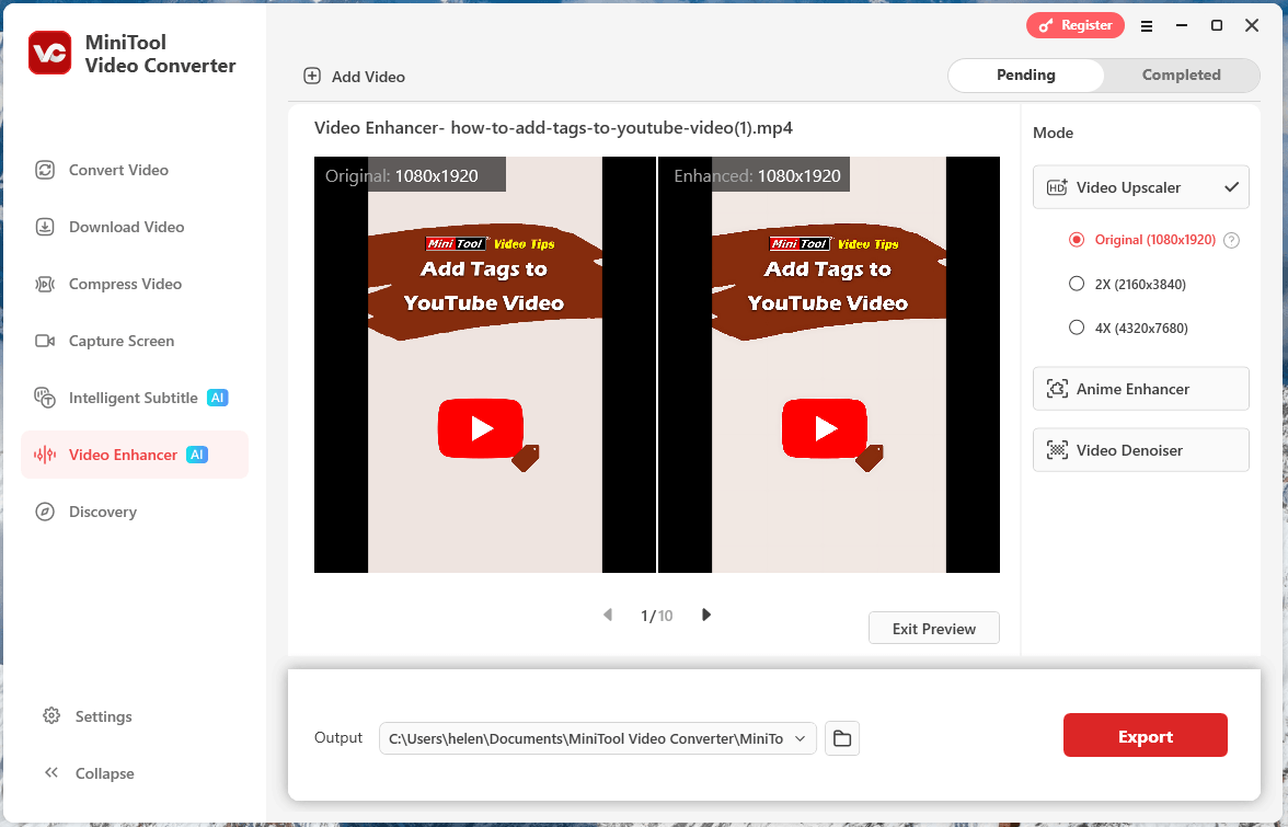 Video Enhancer MiniTool Video Converter с режимами Video Upscaler, Anime Enhancer и Video Denoiser