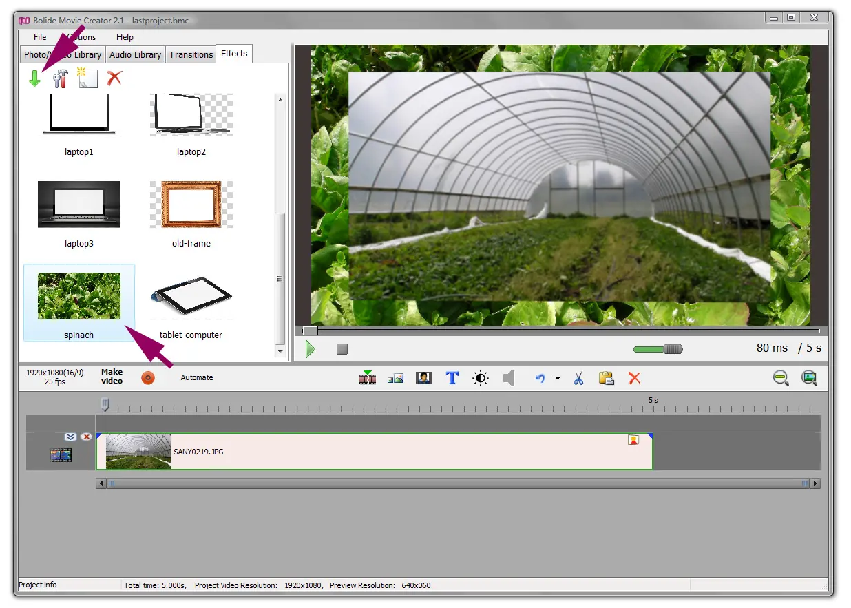 Пример эффекта Virtual Screen в Bolide Movie Creator