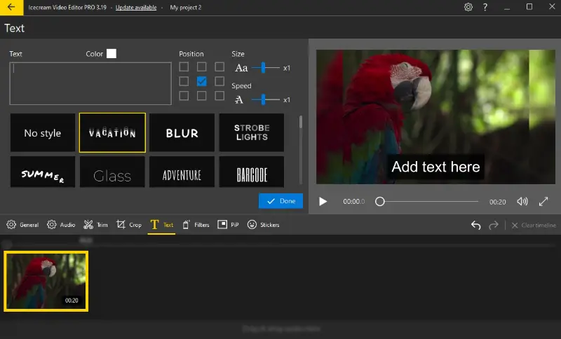Настройки текста в Icecream Video Editor