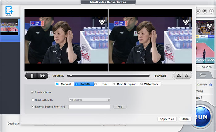 Добавление внешних субтитров SRT в MacX Video Converter Pro