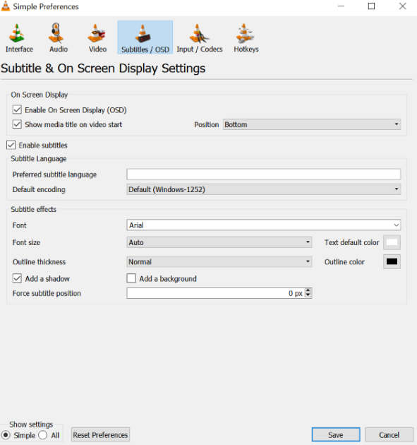 Настройки субтитров и OSD в VLC Media Player