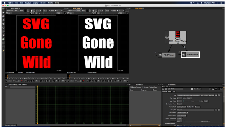 Natron с двумя Viewer для RGB и alpha импортированного SVG