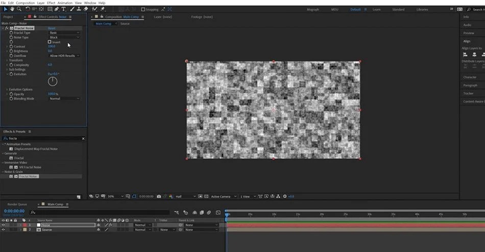After Effects с Fractal Noise для карты глитч-искажения