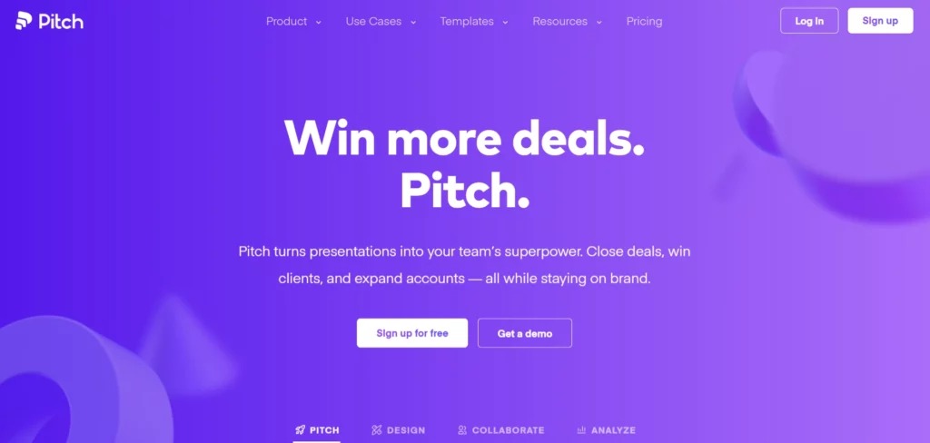 Интерфейс Pitch с редактором презентации и рабочей областью слайда