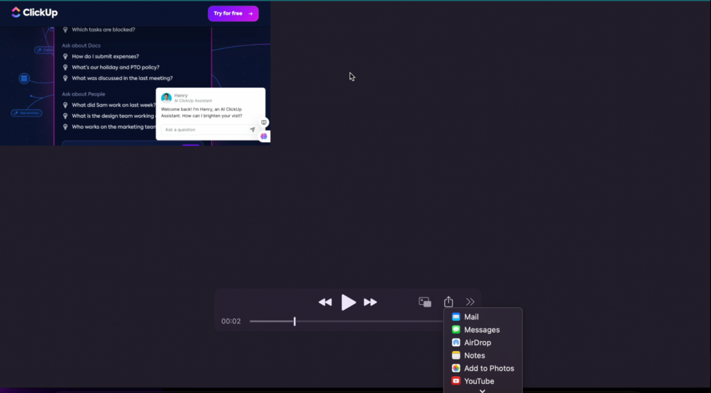 Окно QuickTime Player на Mac при редактировании и сохранении видеоклипа