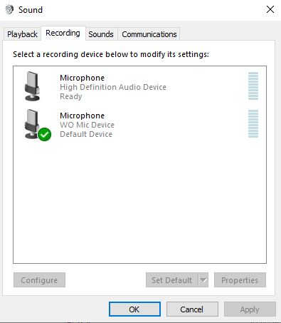 WO Mic Device в списке устройств записи Windows