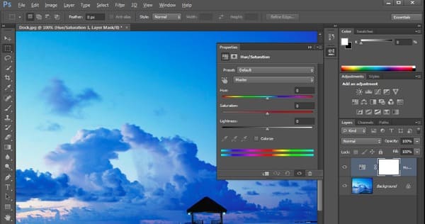 Интерфейс Adobe Photoshop с открытым изображением после обработки CR2