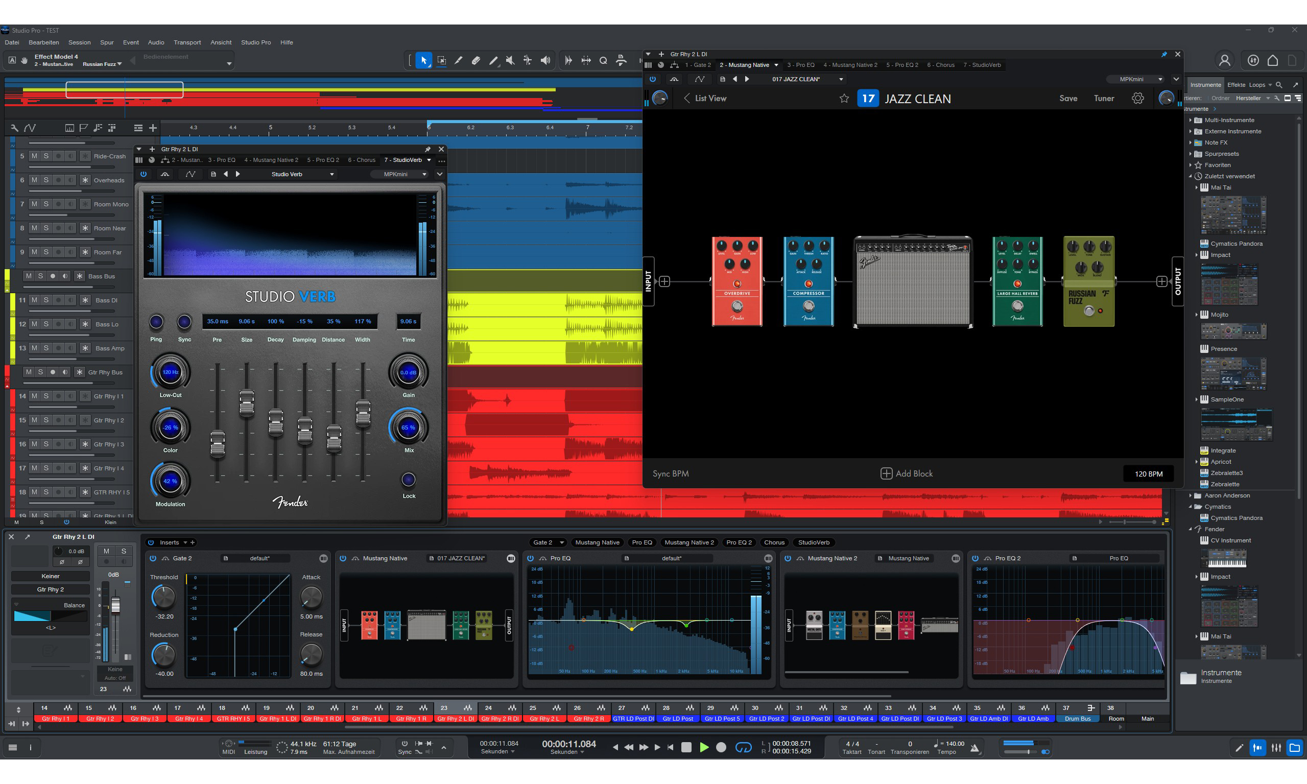 Интерфейс Fender Studio Pro с аранжировкой и микшером