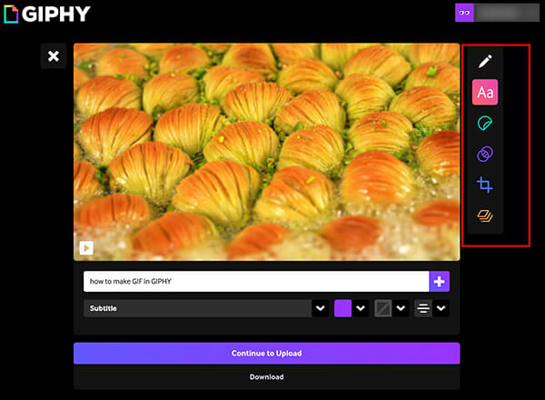 Редактирование GIF в GIPHY с подписью и инструментами