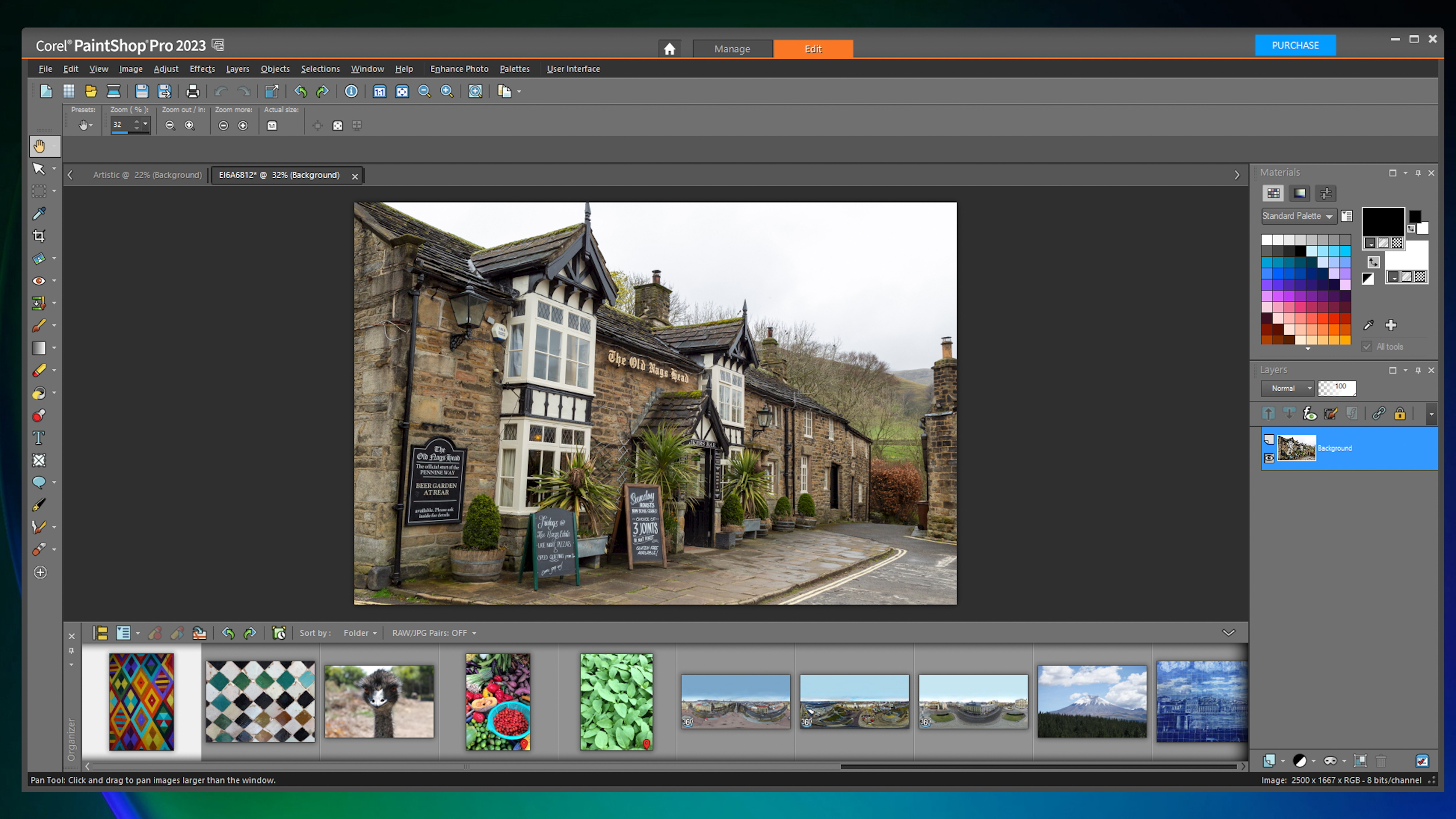 Рабочее окно Corel PaintShop Pro с фотографией и панелью слоёв